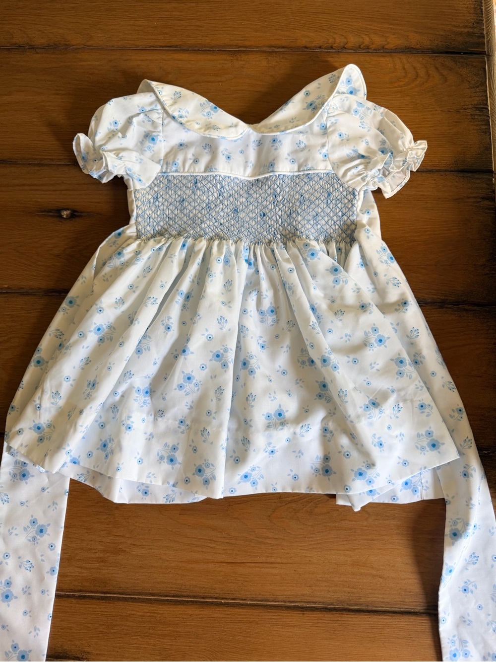Blue & White Smocked Floral Girls Blouse